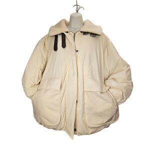 KBB by Kahlana Oversized Puffer Jacket Women Cream New Shearling Collar Aviator